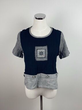 Stonebridge Black Gray Sun Checkered Boho Cottagecore Top Women Medium Vintage